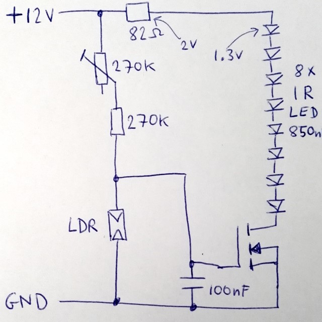 IR Night Light for CCTV homemade Circuit Diagram